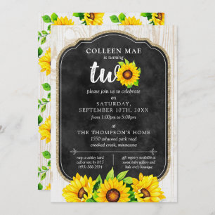 2nd Birthday Sunflower & Rustic Wood Country Farm Invitation