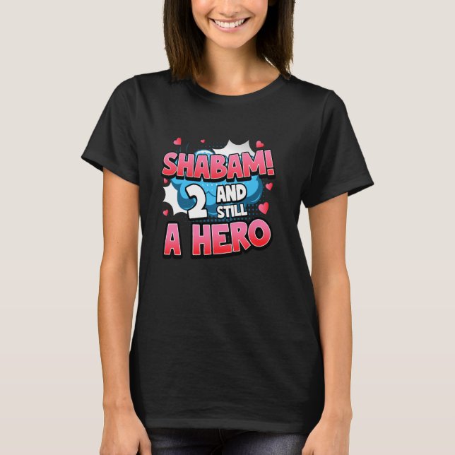 2nd Birthday Superhero Girls Shabam! Hero Comic Bo T-Shirt (Front)