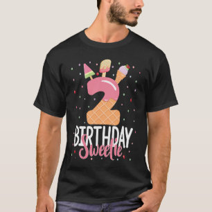 2nd Birthday Sweetie Ice Cream Girl 2 Years Old B  T-Shirt