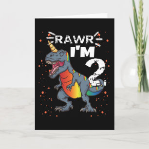 2nd Birthday T Rex Dinosaur Card