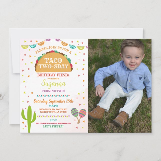 2nd Birthday Taco Fiesta Birthday Party Photo Invitation (Front)