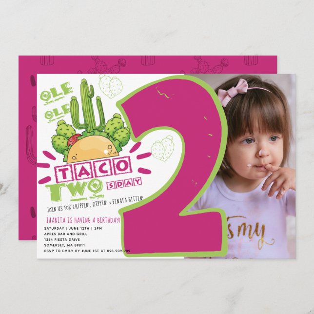 2nd Birthday Taco Fiesta Photo Invitation (Front/Back)