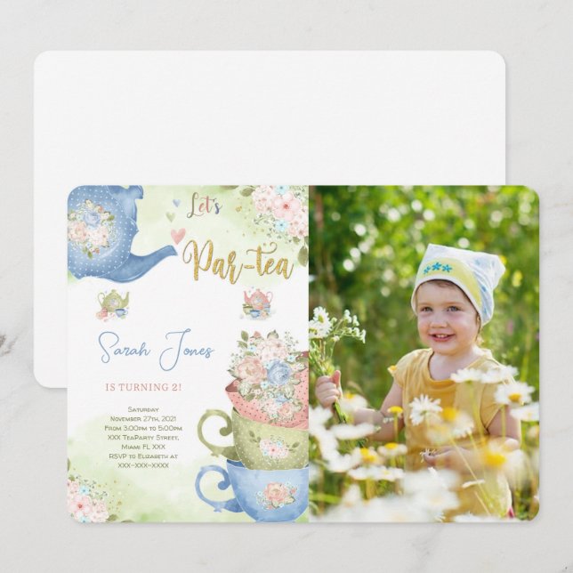 2ND Birthday Tea Party Photo Invitation (Front/Back)