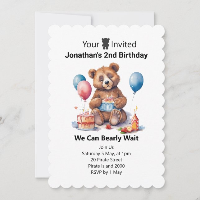 2nd birthday Teddy themes for kids Invitation (Front)