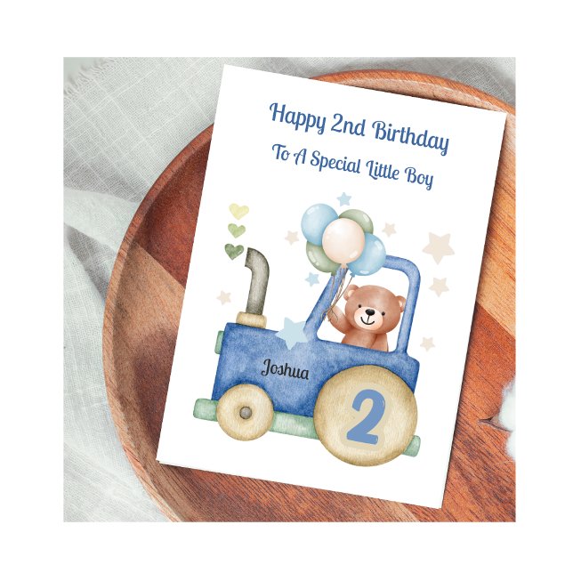 2nd Birthday Tractor Teddy Birthday Boy Card (Creator Uploaded)