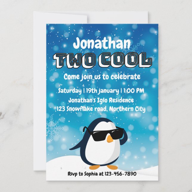 2nd Birthday Two Cool Penguin Boy Invitation (Front)