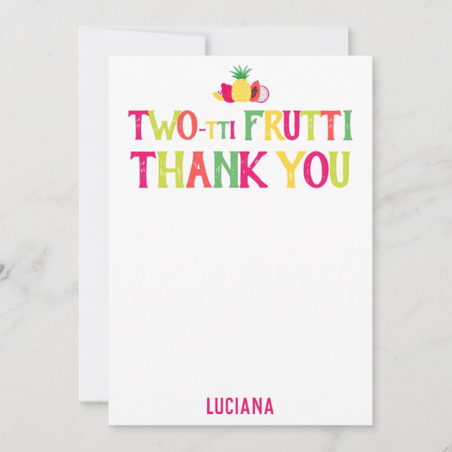 2nd Birthday Two-tti Frutti Thank You Personalised (Front)