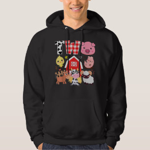 2nd Birthday Two Year Old Farm Theme Animals Birth Hoodie
