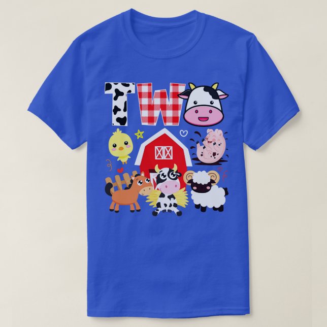 2nd Birthday Two Year Old Farm Theme Animals Birth T-Shirt (Design Front)