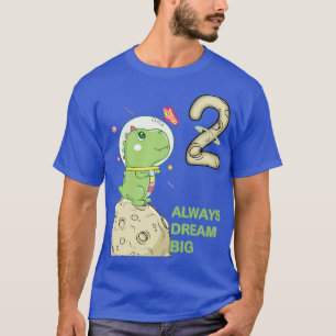 2nd Birthday Two Years Astronaut Dinosaur Dino T-Shirt