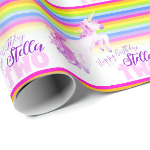 2nd birthday unicorn art rainbow wrapping paper