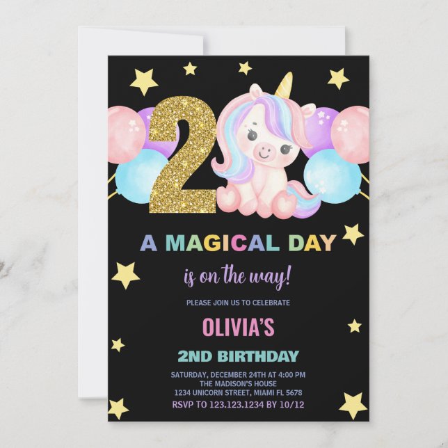 2nd Birthday Unicorn Birthday Invitations (Front)