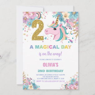 2nd Birthday Unicorn Birthday Invitations