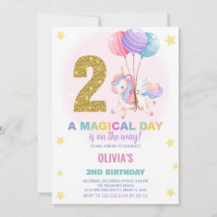 2nd Birthday Unicorn Birthday Invitations