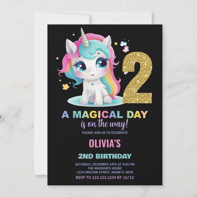 2nd Birthday Unicorn Birthday Invitations (Front)