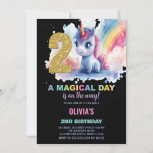 2nd Birthday Unicorn Birthday Invitations