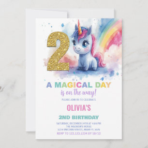 2nd Birthday Unicorn Birthday Invitations