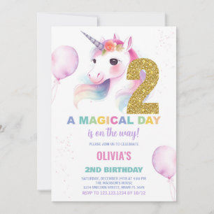 2nd Birthday Unicorn Birthday Invitations