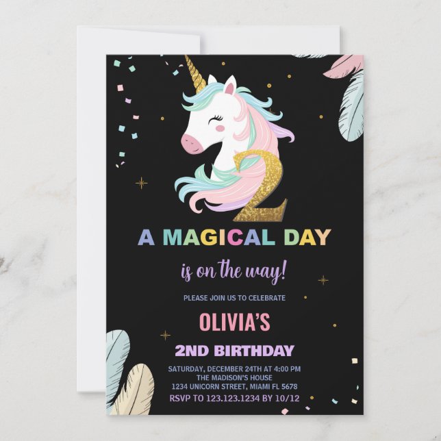 2nd Birthday Unicorn Birthday Invitations (Front)