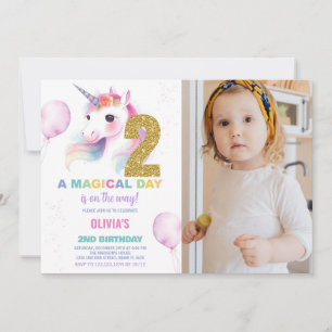 2nd Birthday Unicorn Birthday Invitations photo