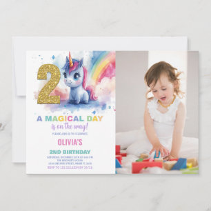 2nd Birthday Unicorn Birthday Invitations photo