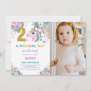2nd Birthday Unicorn Birthday Invitations photo