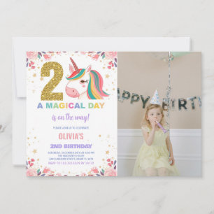 2nd Birthday Unicorn Birthday Invitations photo