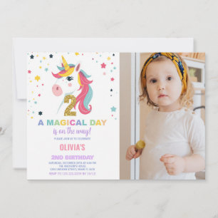 2nd Birthday Unicorn Birthday Invitations photo