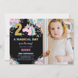 2nd Birthday Unicorn Birthday Invitations w photo