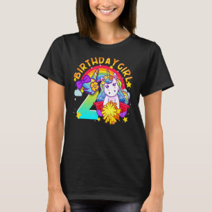 2nd Birthday Unicorn Cheerleader Girl Rainbow Chee T-Shirt