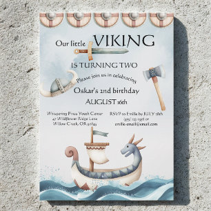 2nd Birthday Viking Themed Boy Birthday Invitation