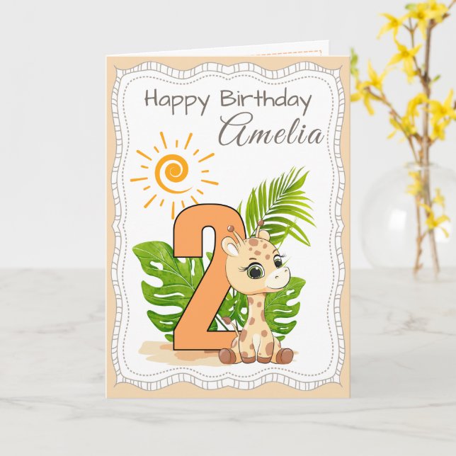 2nd Birthday Watercolor Animals Card (Yellow Flower)