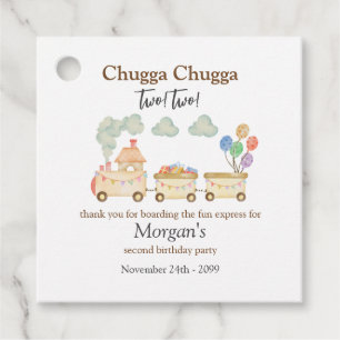 2nd Birthday Watercolor Brown Train Fun Express Favour Tags
