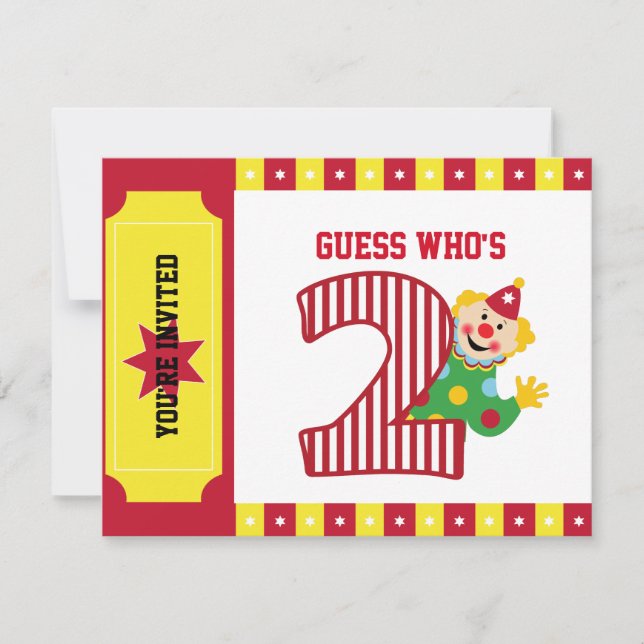 2nd Birthday Waving Circus Clown Invitation (Front)