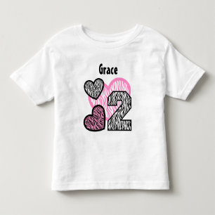 2nd Birthday Zebra Hearts Two Year Old 13 Toddler T-Shirt