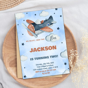 2nd Blue Aeroplane Birthday Invitations