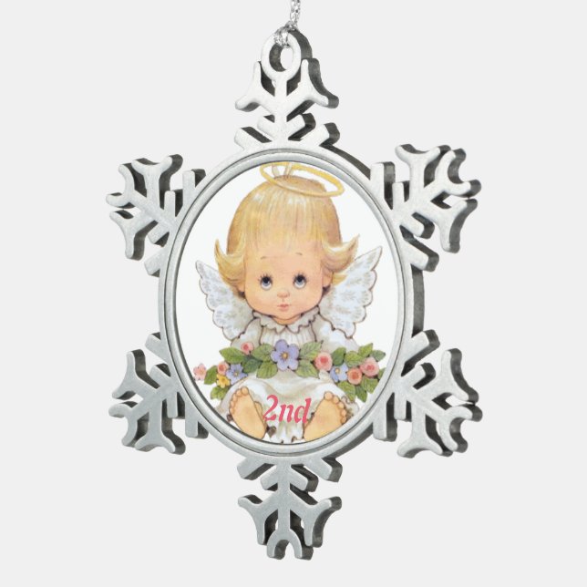 2nd Christmas Sweet Baby Snowflake Pewter Christmas Ornament (Right)