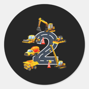 2nd construction birthday party excavator boys 2 classic round sticker