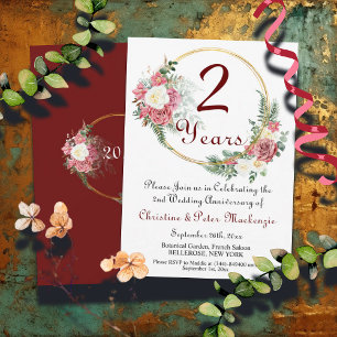 2nd Cotton Wedding Anniversary Roses Gold Frame Invitation