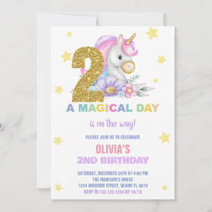 2nd Floral Unicorn Birthday Invitations