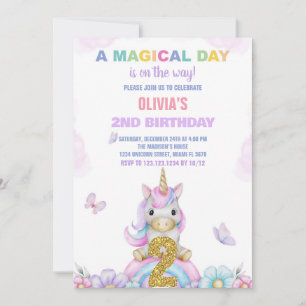 2nd Floral Unicorn Birthday Invitations