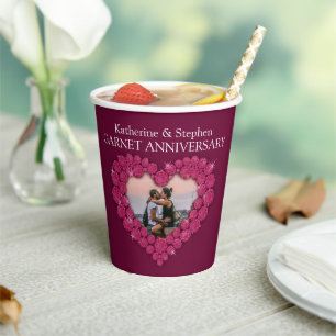 2nd Garnet Wedding anniversary heart photo red Paper Cups