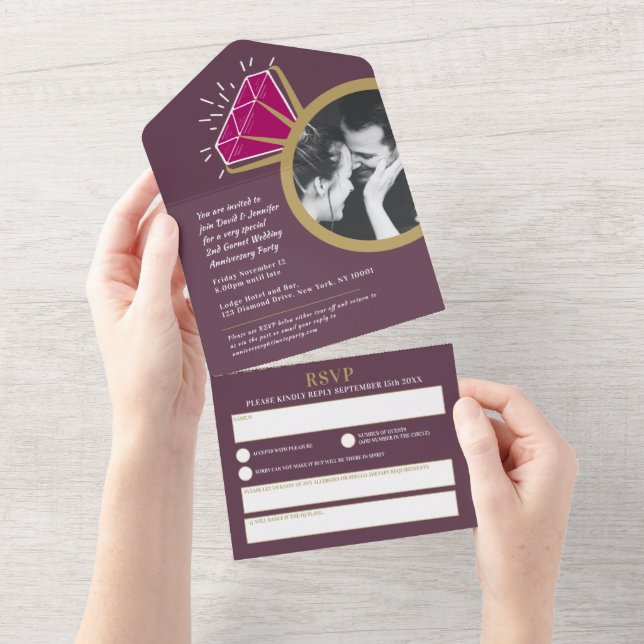 2nd garnet wedding anniversary party eternity ring all in one invitation (Tearaway)