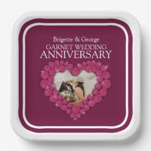 2nd garnet weddings Anniversary photo heart red Paper Plate