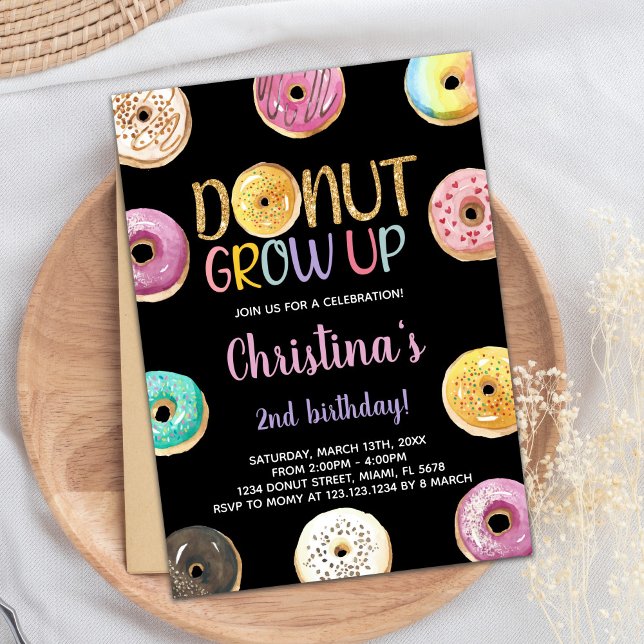 2nd Golden Glitter Doughnut Birthday Invitations (2nd Golden Glitter Donut Birthday Invitations)