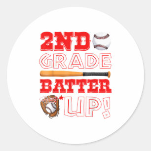 2nd Grade Batter Up Baseball Player Boys Kids Back Classic Round Sticker