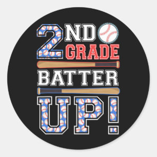 2nd Grade Batter Up Baseball-second Grade Back To Classic Round Sticker