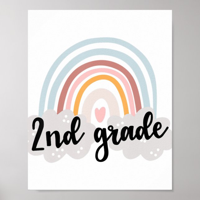 2nd Grade Boho Rainbow Cute Second Year of School  Poster (Front)
