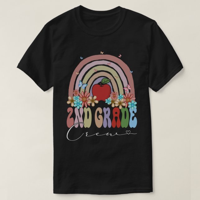 2nd Grade Crew Back To School Rainbow Retro Groovy T-Shirt (Design Front)