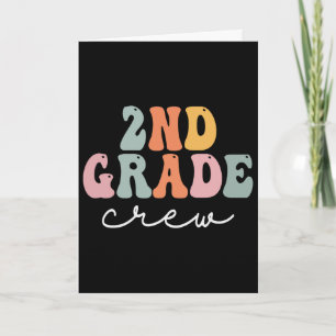 2nd Grade Crew Retro Groovy Women Happy First Day Card